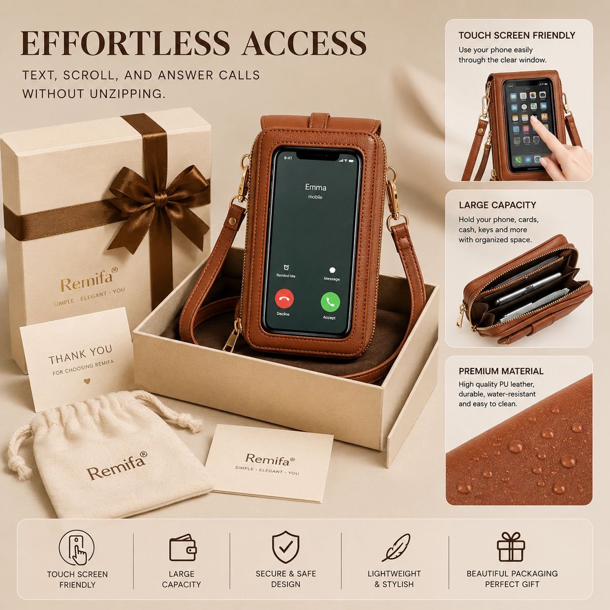 🔥 Final 3 Hours: 50% OFF Remifa®2026 Trendy Minimalist Elegant Women's Touchscreen Crossbody Phone Wallet
